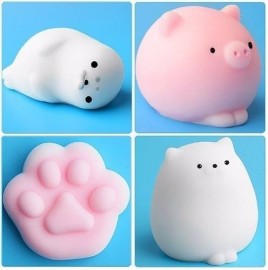 Kit 04 Squishy Anti Stress Bichinhos Macios Foca/ Gato/ + 
