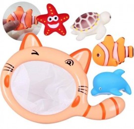 Brinquedo De Banho Gatinho Capucho Redinha + 04 Bichinhos